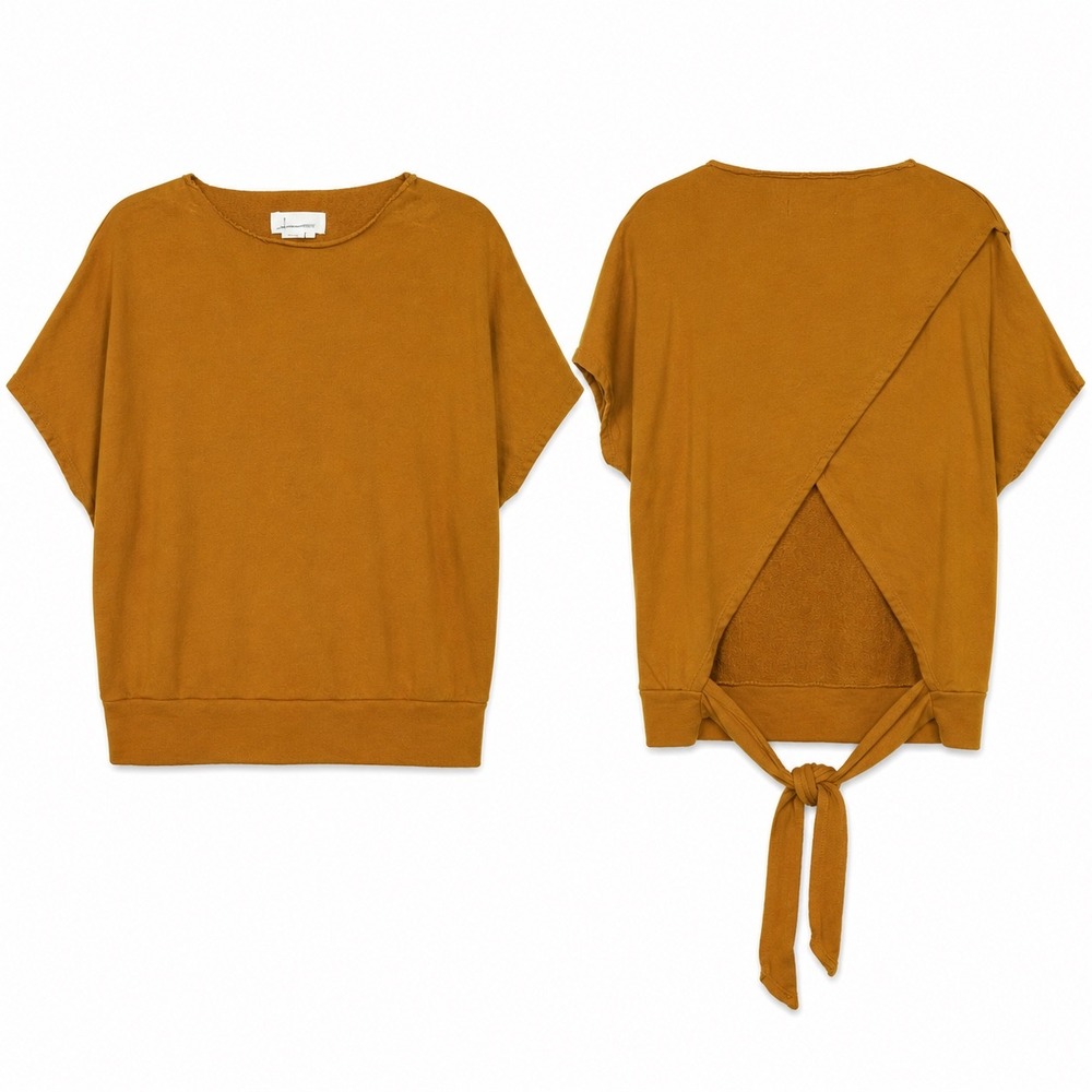 Anthropologie Top XS Mustard Tie Back Cotton Dolman Sleeve